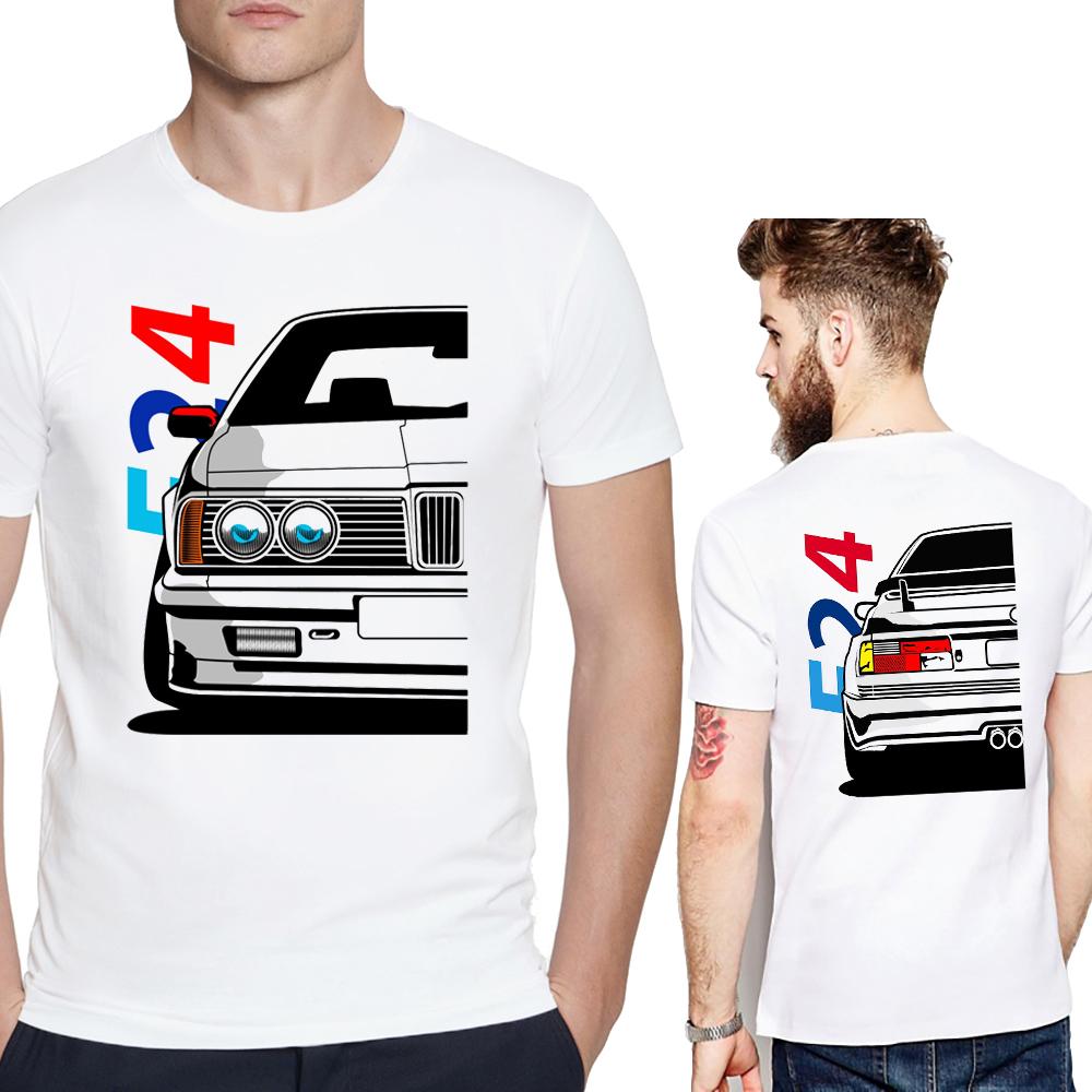 Summer men Retro Tshirt Legends Automotive Love BW Car E24 E30 Front and back printing Harajuku