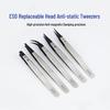 High-Temperature Resistant Anti-Static Stainless Steel Tweezers with Replaceable Plastic Ceramic Heads for Electronic Repair