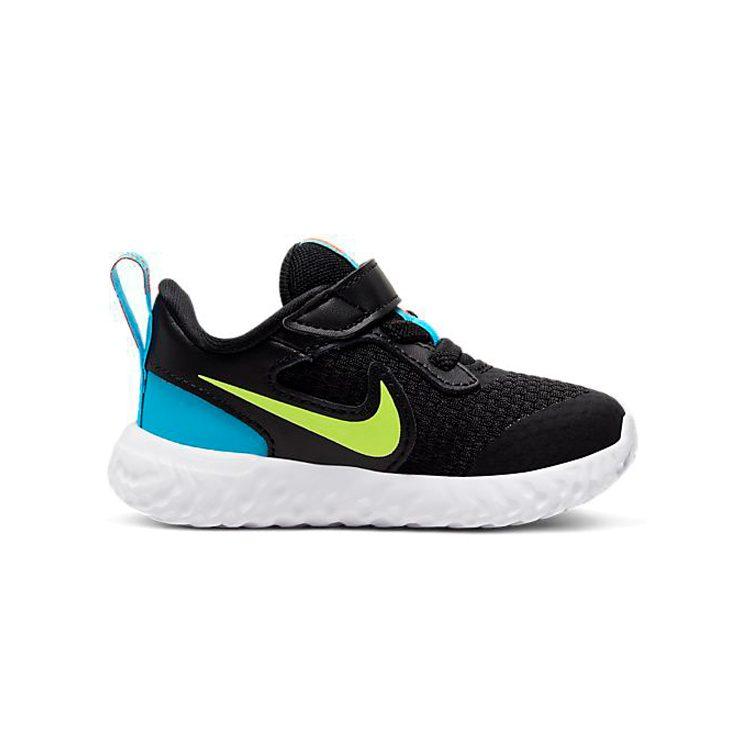 Nike REVOLUTION 5 Comfortable Slip Resistant, Abrasion Resistant, Breathable Low top Toddler Shoes Black Green Blue BQ5673-076