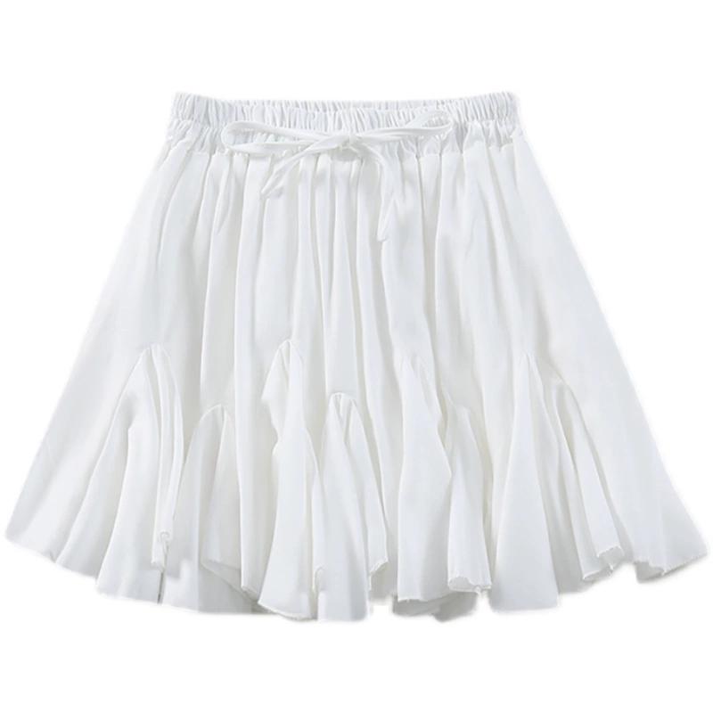 Белая плиссированная юбка с повязками для женщин, летняя мини-юбка трапециевидной формы с высокой талией, тонкая милая одежда с пышными рюшами, женская винтажная одежда