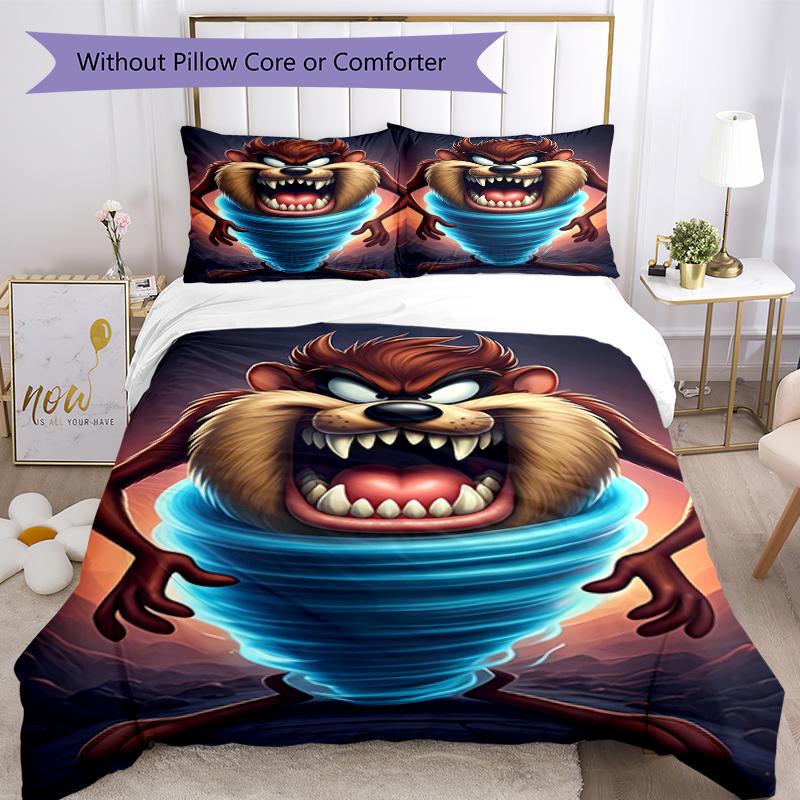 3pcs Taz Mania pattern bedding set duvet cover set includes duvet cover &pillowcases, perfect all season bedroom decoration & gift