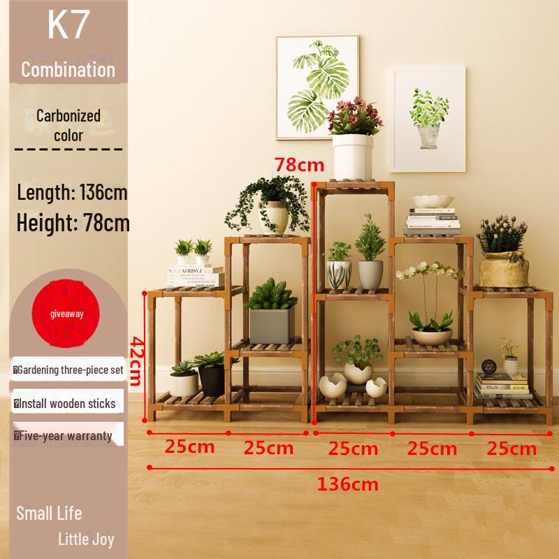 Multi-layer Solid Wood Succulent Flower Stand for Indoor Balcony or Living Room