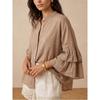 Women S Solid Stand Collar Button Long Sleeve Trumpet Loose Casual Shirt