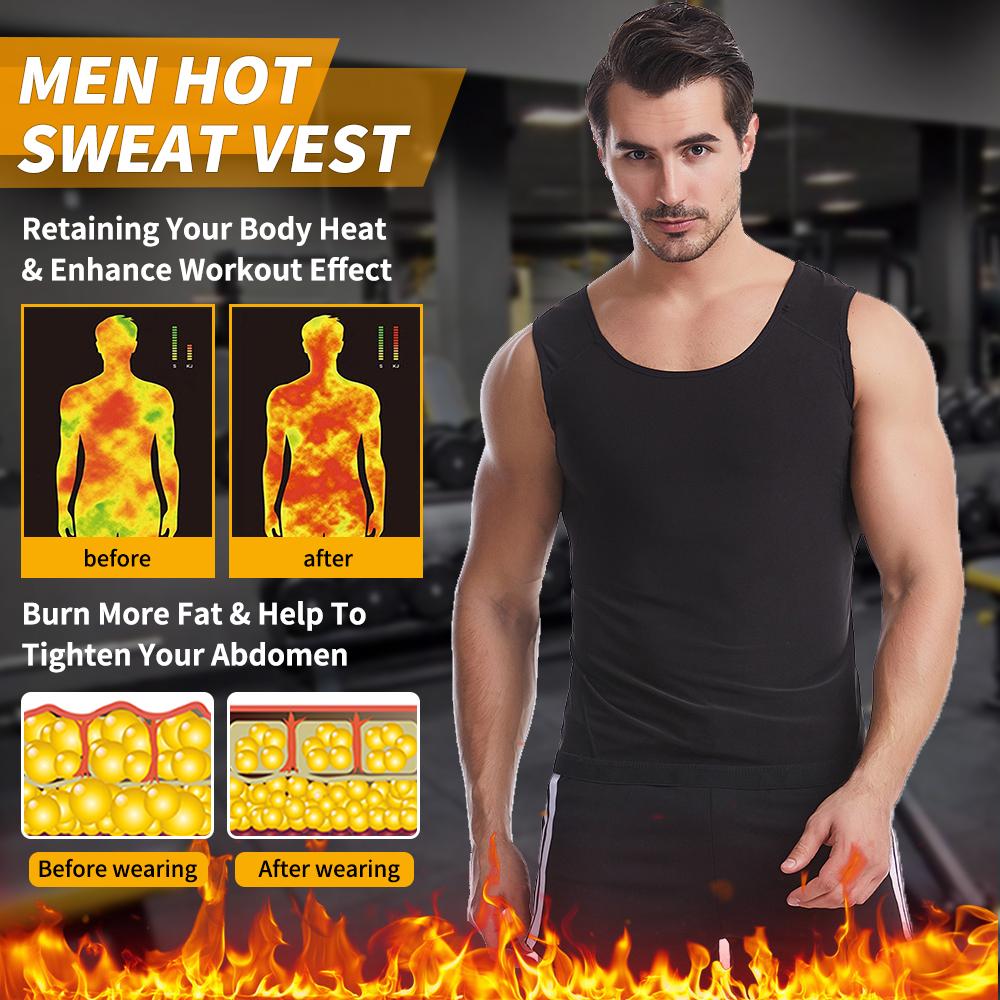 Mens Waist Trainer Sweat Vest for Weight Loss Body Shaper Workout Tank Tops Shapewear Fat Burning Sauna Suit Slimming Polymer Sauna Vest Undershirt