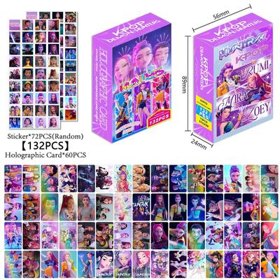 132 шт. Kpop Карты с лазерной гравировкой Охотники на демонов K-Pop Аксессуары из мультсериала Охота на ведьм 60 шт. Маленькие карты Lomo и 72 шт. Наклейки