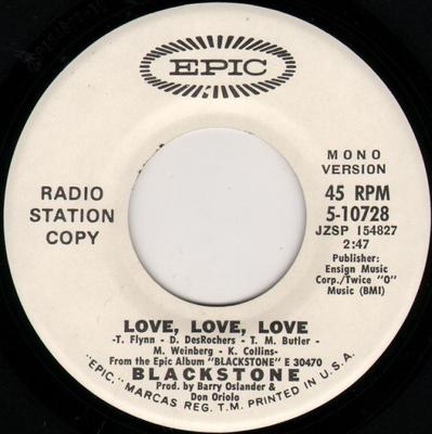 7-дюймовая пластинка BLACKSTONE - Love, Love, Love 510728PROMO Epic 1971 США Рок Б/У