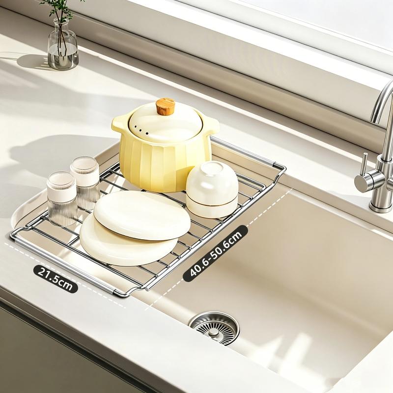 Stainless Steel Expandable Over Sink Dish Drying Rack Rustproof For Kitchen Dish Fruit Vegetable Draining