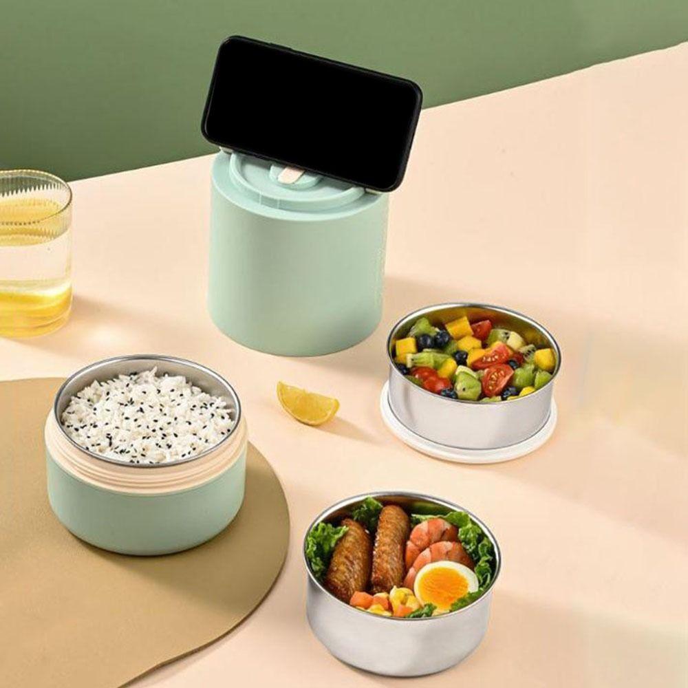 Portable Stainless Steel 3 Layers Lunch Box Large Capacity Round Thermal Lunch Box Sealed Stackable Lunch Container Set Picnic