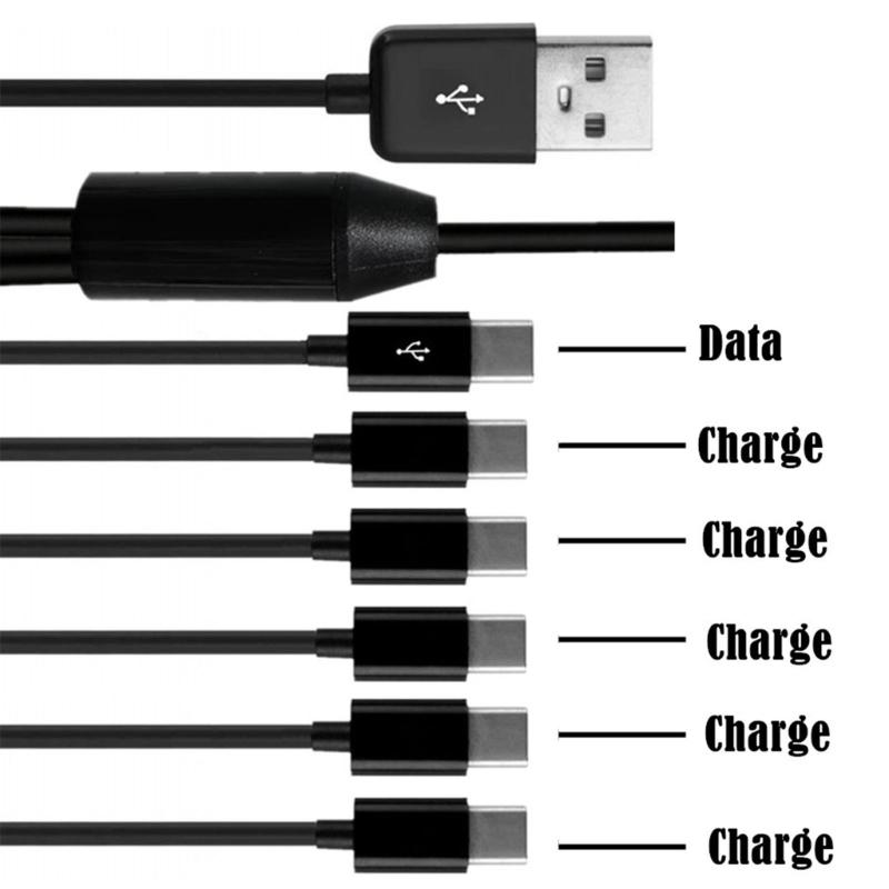 USB2.0 Тип A Мужской на 6 Тип-C UsbC Мужской Y-разветвитель Адаптер-кабель для синхронизации данных и зарядки 0,5 м/1,5 м