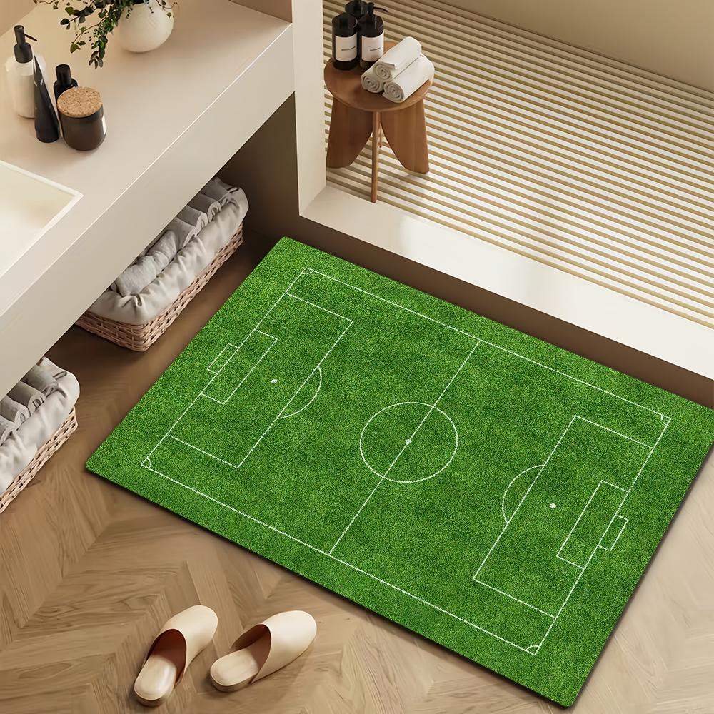 Green Football Pitch Footbal Field Bath Microfiber Decorative Versatile Flannel Floor Door Mat Quick Dry Absorbent Non-slip Sole