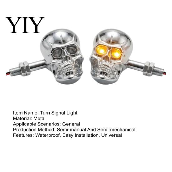 Creative Halloween Gift for Him 1 Pair Motorcycle LED Turn Signal Light, Skull Head Warning Indicator Glowing Skeleton Shirt Studs Waterproof