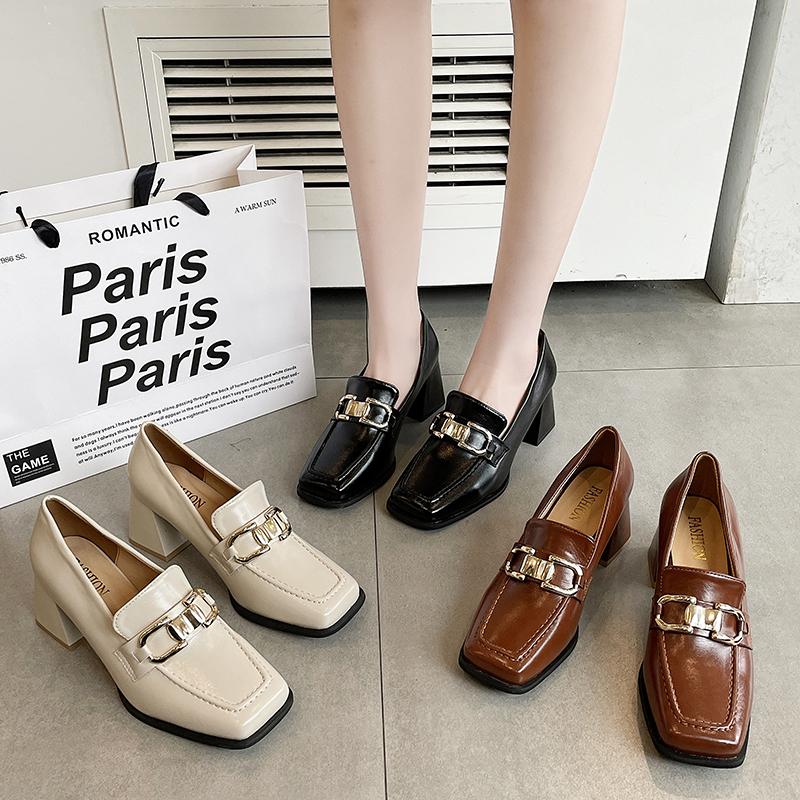Новый Стиль Квадратный Высокий Каблук Лоферы Женские Осенние Массивные Туфли-Платформа Женские Слипоны Черные Роскошные Туфли Мэри Джейнс Zapatos Mujer