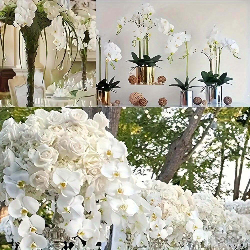 1 Elegant Artificial Orchid Marble Vase with Long Stems, White Orchids, Lush Green Leaves, Realistic Low Maintenance Home Decoration for Christmas