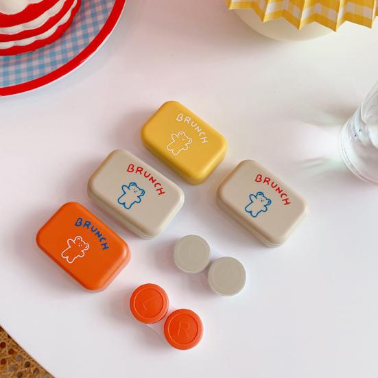 Cute Contact Lens Case Portable Portable Double Box with Tools Bear Print Lens Holder Easy to Carry Spill-proof Lens Storage for Daily Use Travel