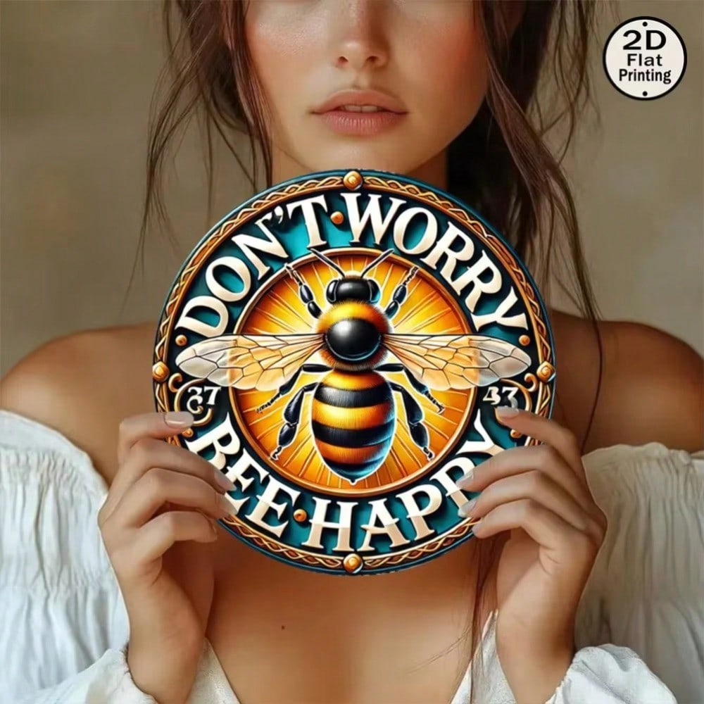 Винтажная металлическая жестяная табличка 'Bee Happy' Настенное искусство в стиле кантри Декор для дома Рустикальный Сельский