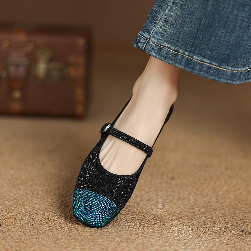 Krazing Pot Замшевые бусины из хрусталя, весна-лето, размер 41, туфли на среднем каблуке, женские туфли Мэри Джейн с квадратным носком и неглубокой подошвой