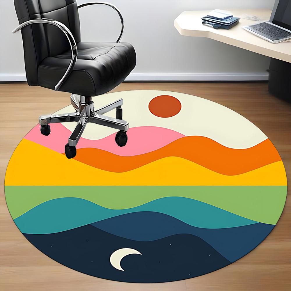 1pcSun Moon Waves Office Round Area Rug, Indoor Mat Suitable For Office, Under Office Chairs Bedroom Living Room Home Decor, Room Deco