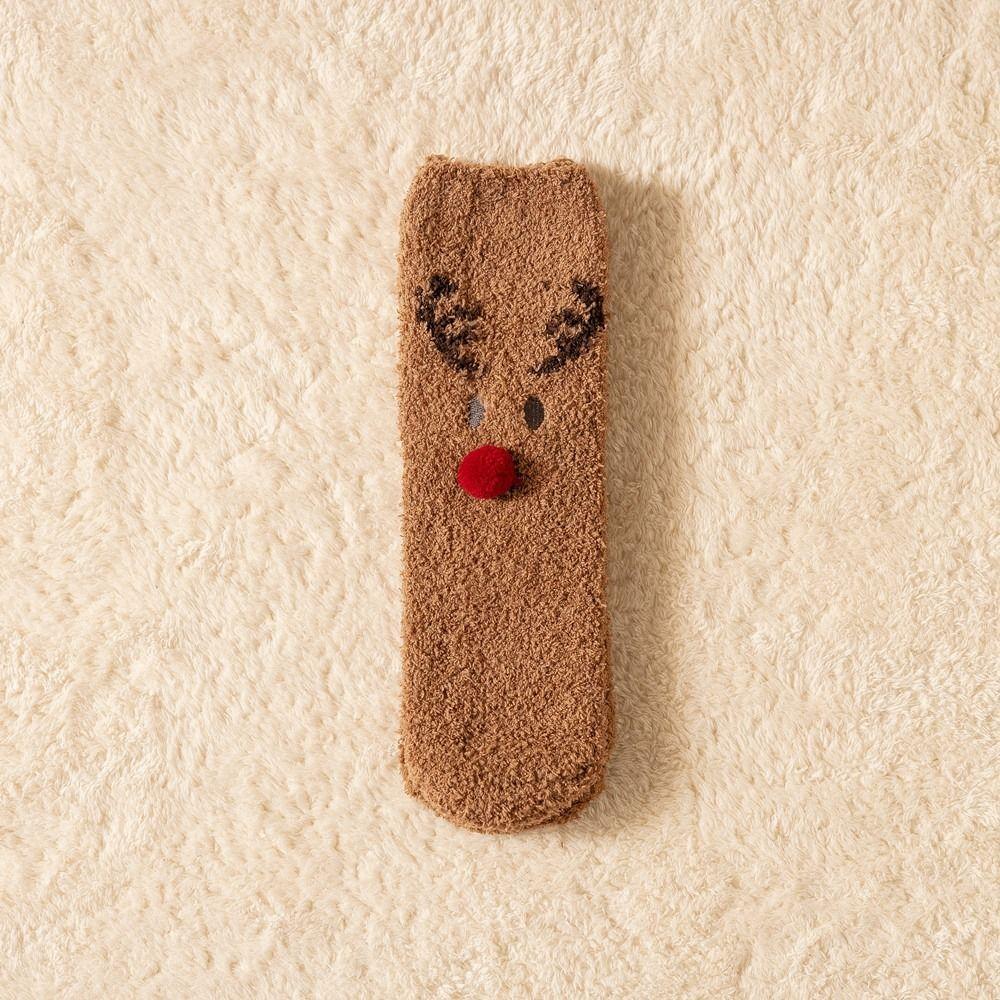 Cartoon Floor Sleep Socks Snowman Winter Red Green Elk Coral Velvet Socks Middle Tube Socks Women Hosiery Christmas Socks