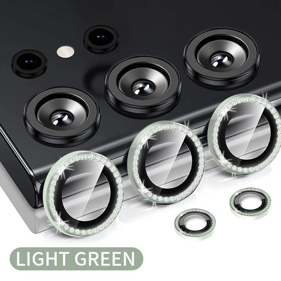 1 Set For Samsung Galaxy S24 S23 Ultra S24 S23 Plus Bling Glitter Diamond Metal Camera Lens Protector Ring with Tempered Glass