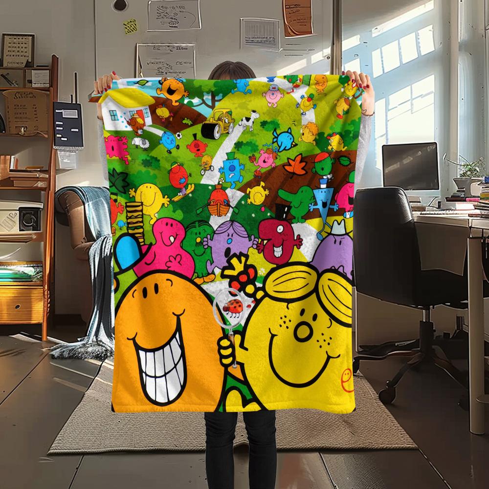 Mr. Men Little Miss Print Flannel Blanket, High quality Comfortable for All Seasons, Home Decor, Warmth and Comfort