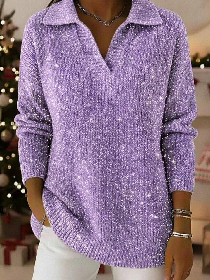 Однотонный пуловер с воротником-стойкой, серебряной нитью и хрустальными акцентами, Осень/Зима 2025