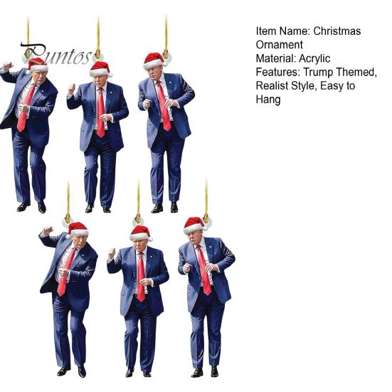 Рождественские украшения Трампа, акриловые 2D-украшения для танцующего Трампа, шапка Санты, подвесное украшение Трампа для елки, зеркало заднего вида автомобиля