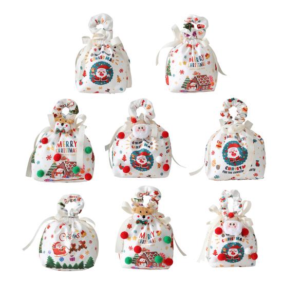 Christmas Gift Bag with Drawstring Reusable Candy Bag for Treats Cookie Goodies Xmas Eve Fruit Storage Bag with Santa Snowman Deer Doll for Xmas Party