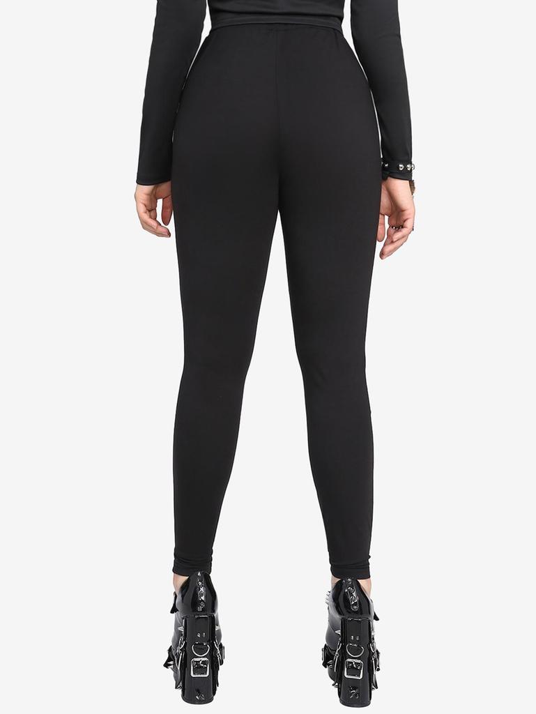 Rosegal Gothic Skulls Mesh PU Strap Buckle Grommet Cutout Skinny Pants