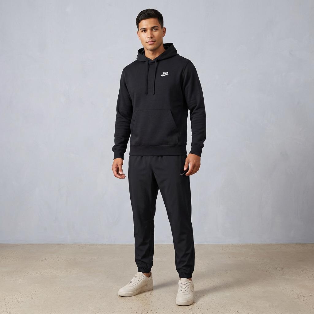 Nike Толстовка с капюшоном, быстросохнущие брюки с манжетами, повседневный спортивный костюм, мужской костюм, черный BV2655-010+FB7498-010