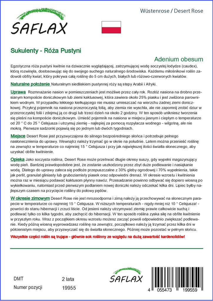 SAFLAX Garden in the Bag - Роза пустыни - 8 семян - С субстратом в подходящем пакете - Adenium obesum