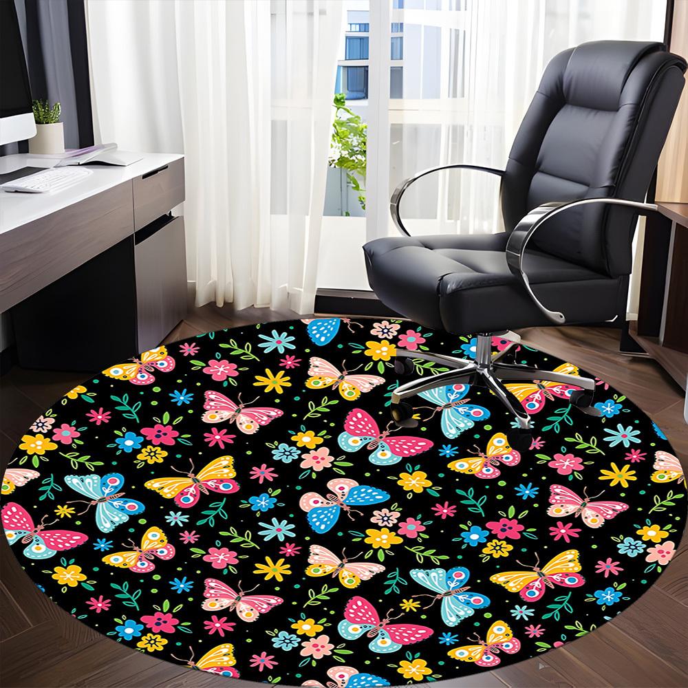 1PC Butterfly Floral Pattern Chair Carpet for Office, Indoor Non-Slip Washable Carpet, Soft Comfortable Mat For Office Room yy250930124