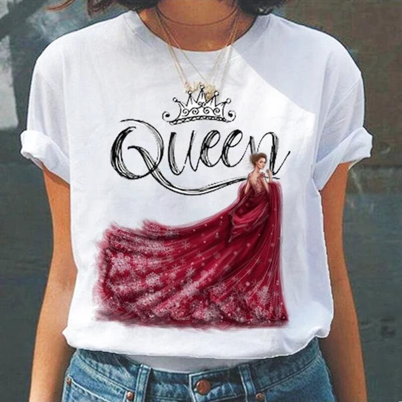 Summer Round Neck 3D Queen Pattern Print Top Fashionable Casual Short Sleeved Women's T-shirts