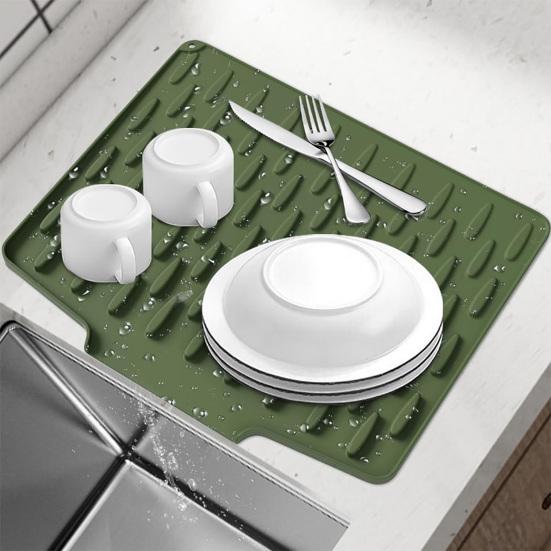 Коврик для сушки посуды Силиконовый Термостойкий Коврик на столешницу Нескользящий Кухонный коврик для сушки Защищает поверхности Предотвращает скопление воды для раковины