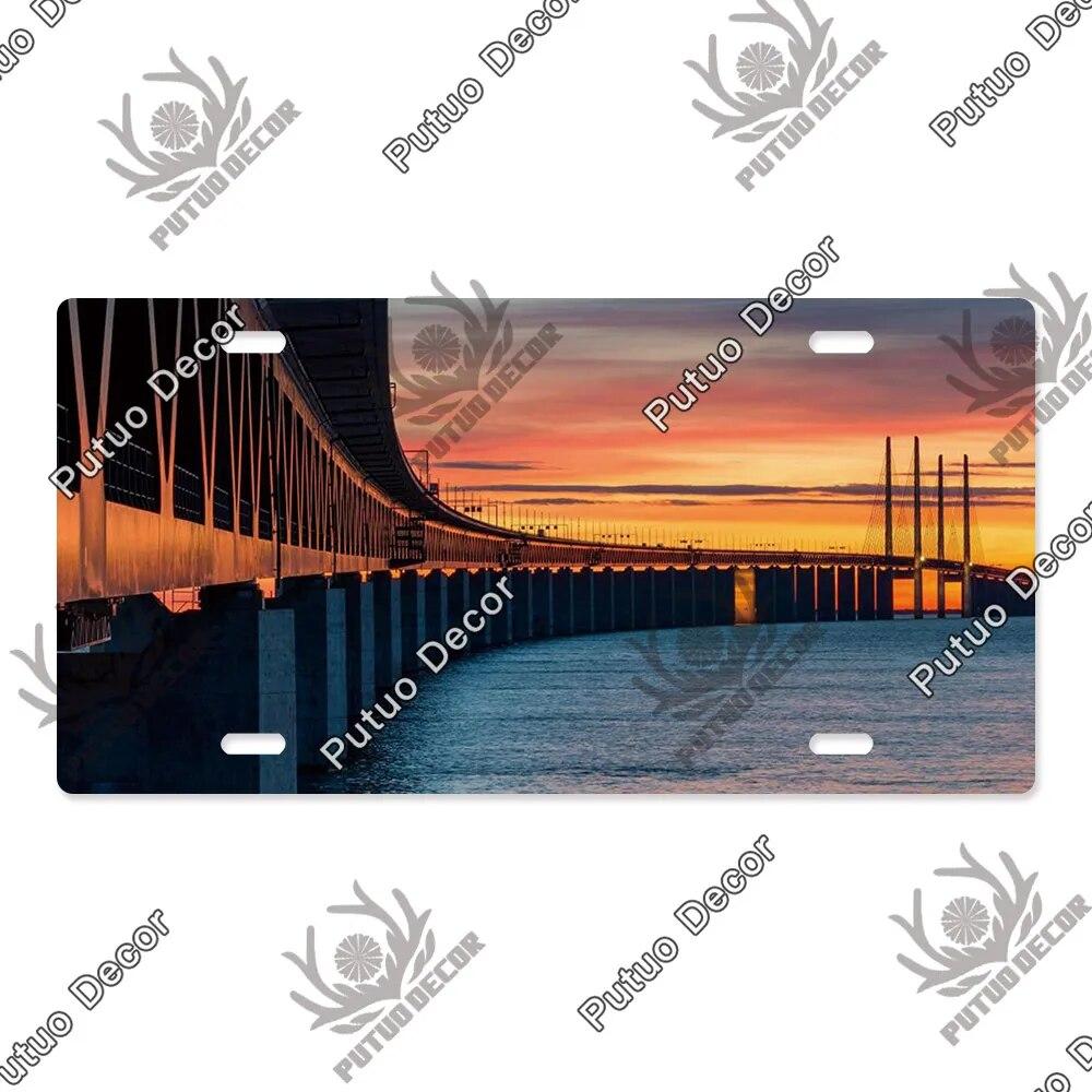 Putuo Decor Bridge Licenses Plate Metal Sign Plaque Metal Vintage Decoration for Living Room Door Beach House Home Wall Decor