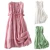 Pink Summer Dress for Women Vintage Cotton Casual Loose Shirt Dress Short-sleeved Mid-length Tunic Holiday Dress Robe