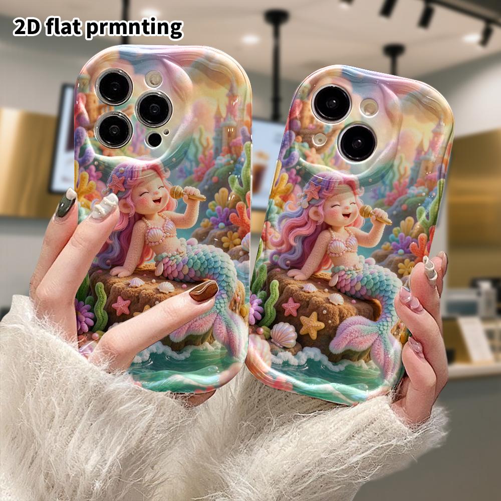 Phone case: 2D flat design suitable for iPhone 18 17 16 15 14 13 Pro protective case, singing mermaid, perfect Christmas and Halloween holiday gift