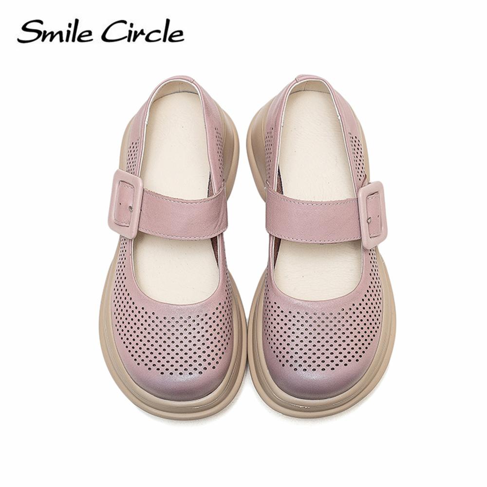 Женские сандалии Мэри Джейн из натуральной кожи, туфли на плоской подошве с круглым носком, модная женская повседневная обувь с пряжкой