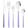 5Pcs Purple Dinnerware Set 18/10 Stainless Steel Cutlery Set Knife Dessert Fork Spoon Silverware Set Kitchen Party Tableware Set