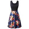 Womens Retro Floral Print Sleeveless Cotton Dress With Round Neck For Summer Vintage Style