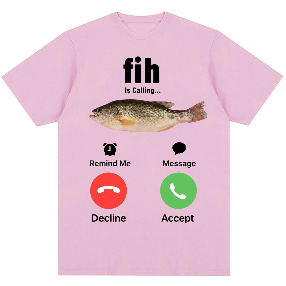 Fih Напоминание о звонке Сообщение Отклонить Принять Телефонный звонок Рыба Футболка Смешная рыба Унисекс Графический наряд Блузки с коротким рукавом Новинка