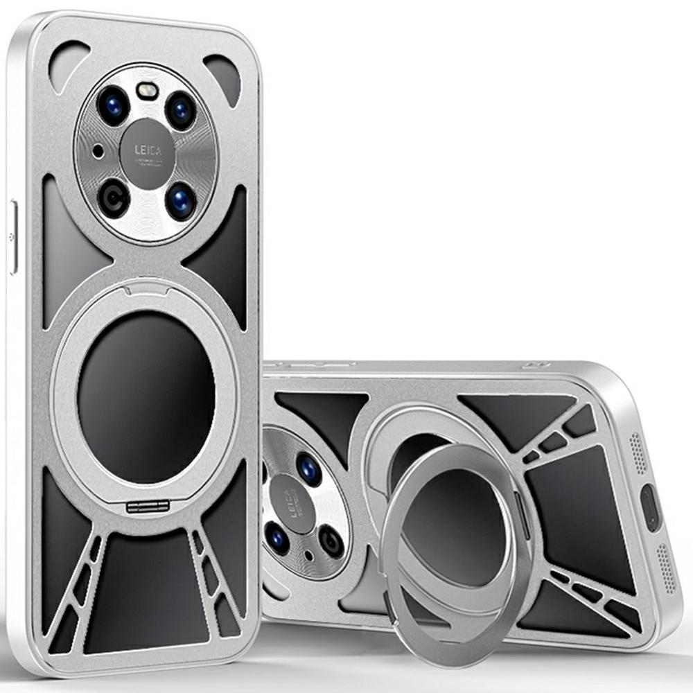 Для Huawei Mate 40 Pro 4G/5G Чехол Магнитная подставка Полая теплоотводящая Силикон+ПК+Металлический бампер Чехол для телефона