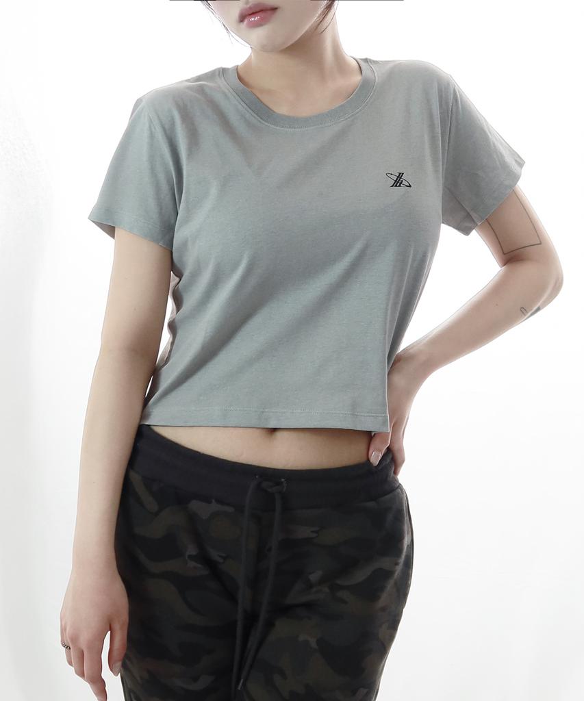 JUSTHANG Пигментный Серый Crop Футболка с Коротким Рукавом и Логотипом Newtro