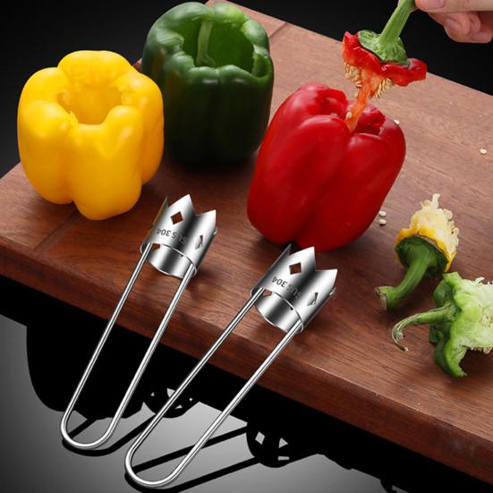 2Pcs Red Bell Pepper Corer Stainless Steel Fruit Vegetable Corer & Pitter Remover Pepper Cutter Deseeder Kitchen Utensils