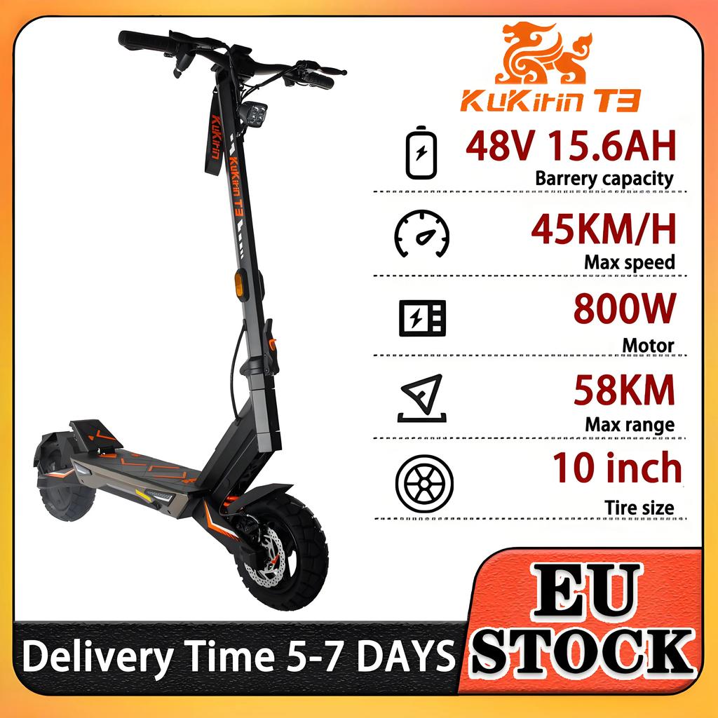 KuKirin T3 Electric Scooter 800W Motor 48V15.6Ah Battery 45KM/h 58KM Max Range Foldable Electric Scooter 10"Tires E-Scooter