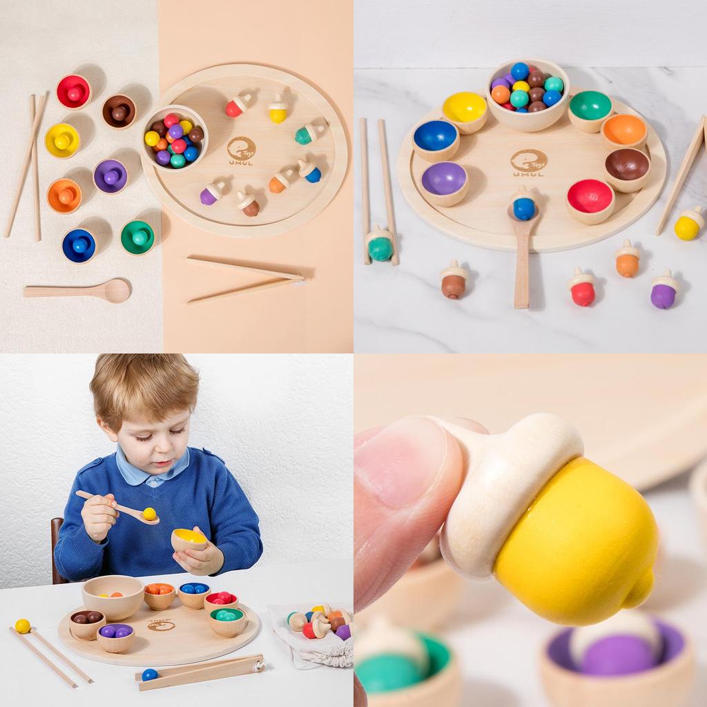 Wooden Bead Color Sorting Tray Educational Toy Toddlers Preschool Learning Play