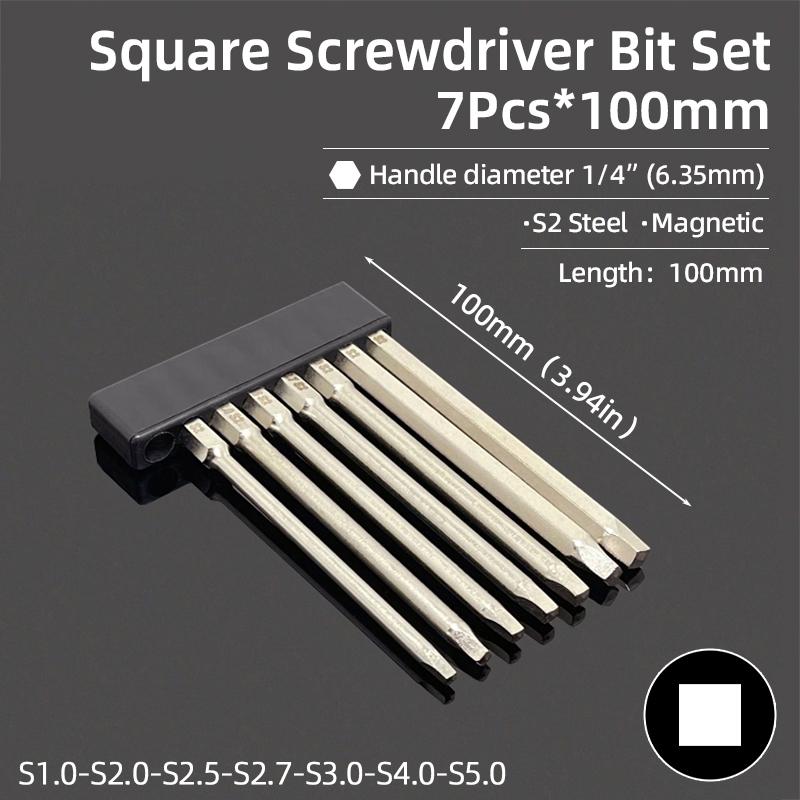 Magnetic Screwdriver Bits Set 100mm Slotted Phillips Torx Square Head Drill Bit 1/4" Hex Shank S2 Steel Screw Driver Hand Tools