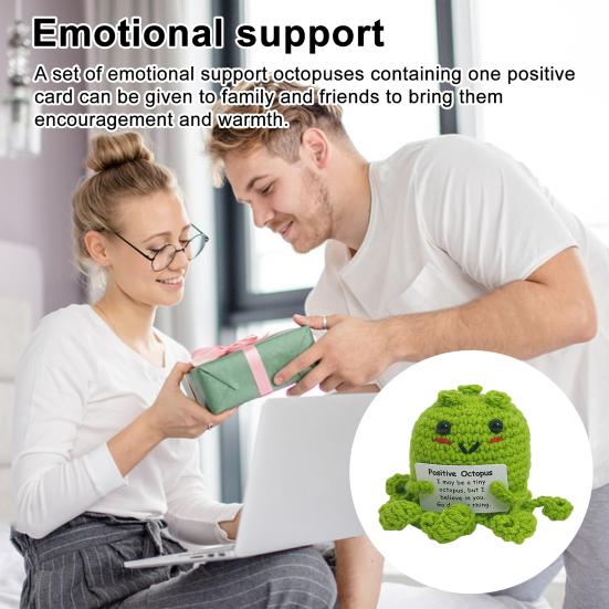 Crocheted Positive Octopus Doll Emotional Support Handmade Crochet Octopus with Card