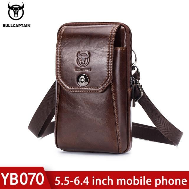 BULLCAPTAIN Genuine Leather Men's Waist Packs Phone Pouch Bags Waist Bag Male Small Chest Shoulder Belt Bag Small Waist Packs