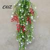 Artificial Flowers for Home Decor Hanging Vines with Red Berries, Realistic Plastic Cascading Greenery Plants, Maintenance Free Faux Draping