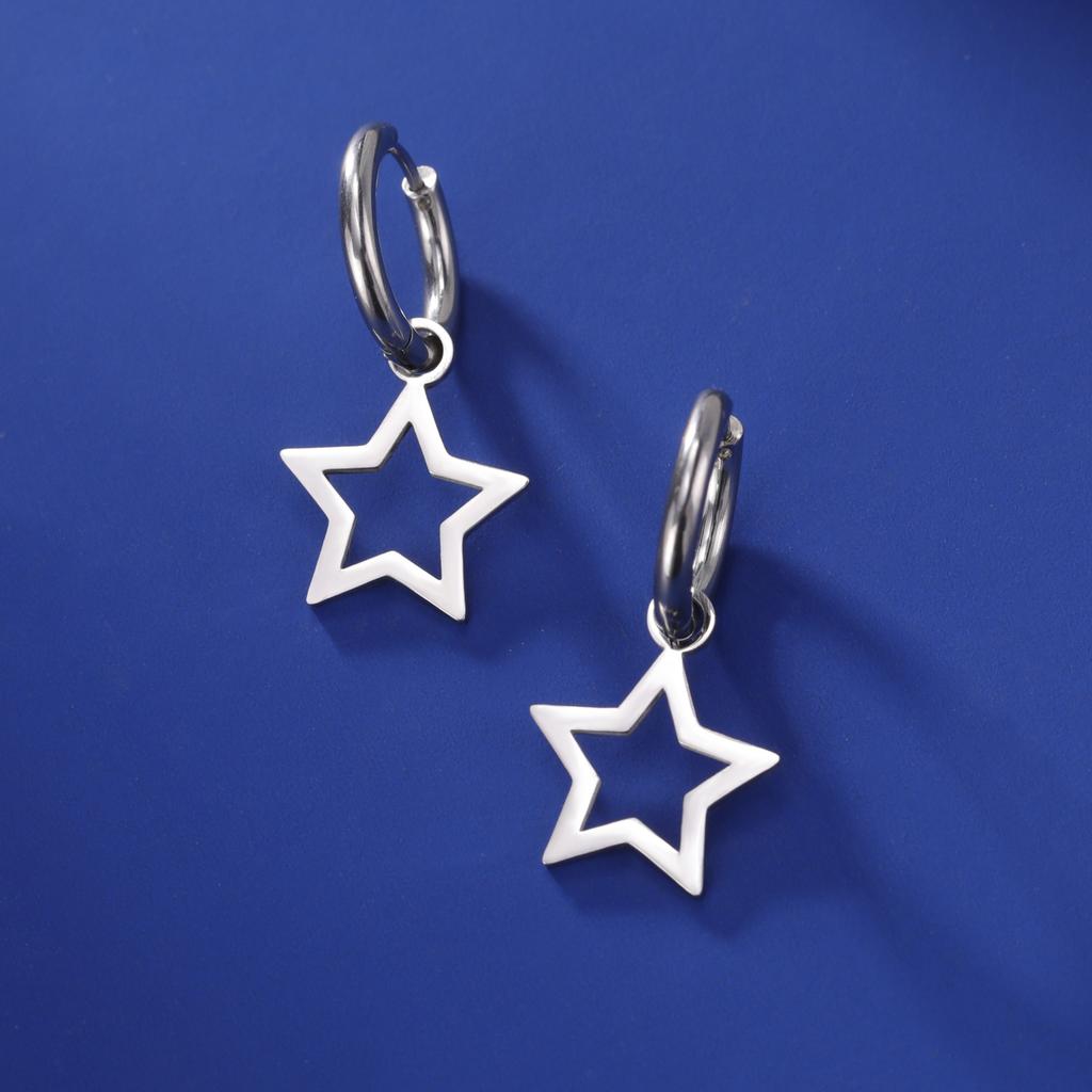 Stainless Steel Star Drop Earrings Women Gold Hoop Earrings Minimalist Wedding Jewelry Gift for Friends